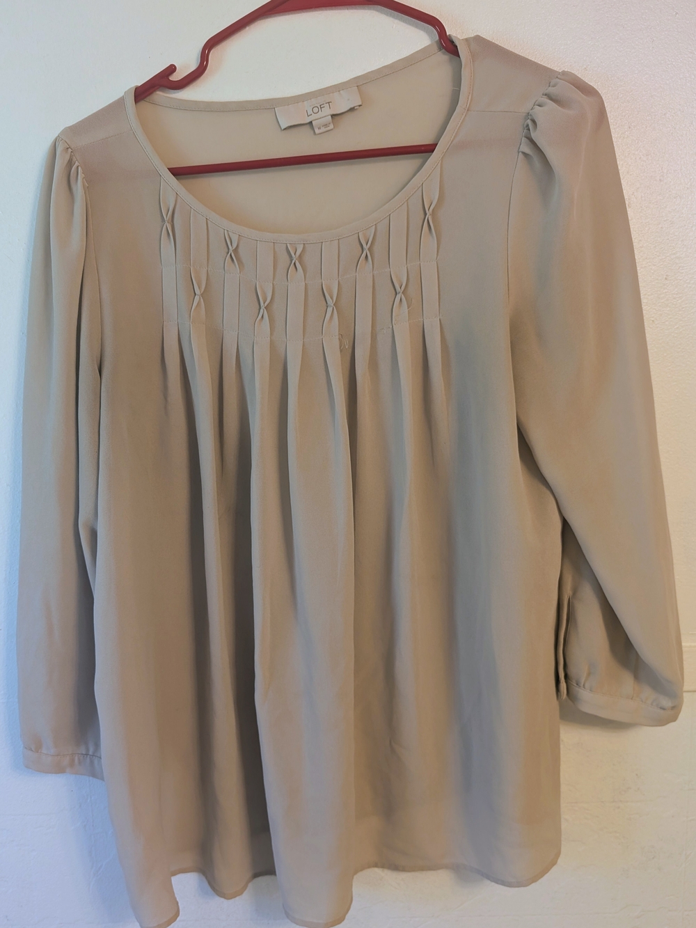 LOFT Women's Cream Pintuck Scoop-Neck Blouse